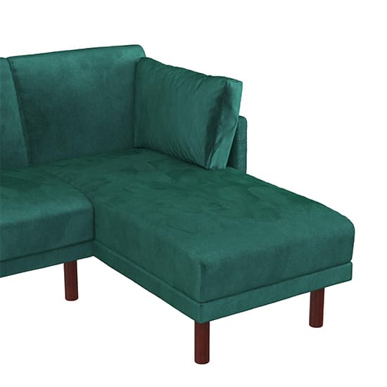 Claire Velvet Sectional Sofa Bed With Dark Wooden Legs In Green_5