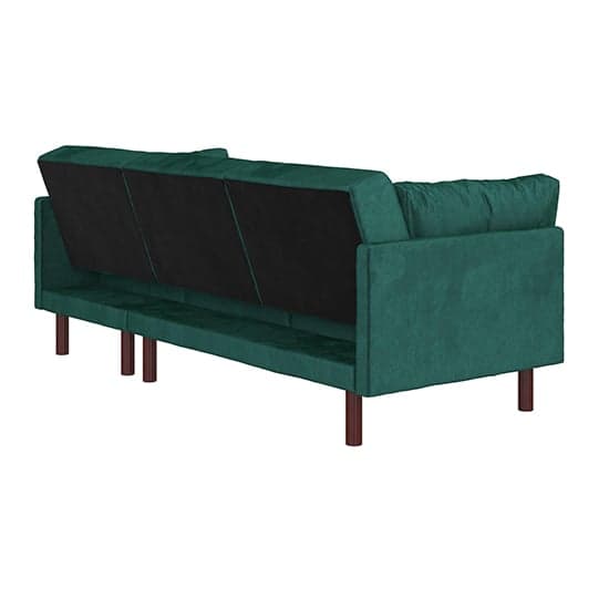 Claire Velvet Sectional Sofa Bed With Dark Wooden Legs In Green_6