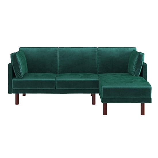 Claire Velvet Sectional Sofa Bed With Dark Wooden Legs In Green_7