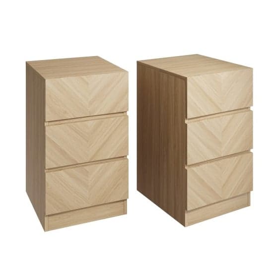 Ciana Euro Oak Wooden Bedside Cabinet With 3 Drawers In Pair_1