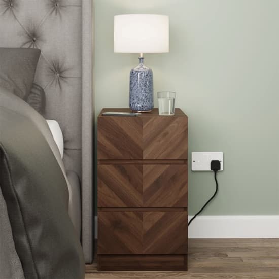 Ciana Royal Walnut Wooden Bedside Cabinet 3 Drawers In Pair_6