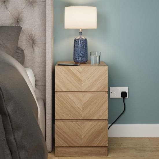 Cianna Wooden Bedside Cabinet With 3 Drawers In Euro Oak_1
