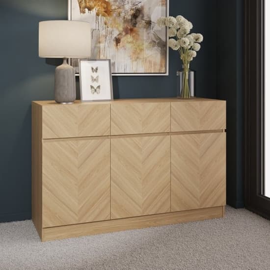 Cianna Wooden Sideboard With 3 Doors 3 Drawers In Euro Oak_1