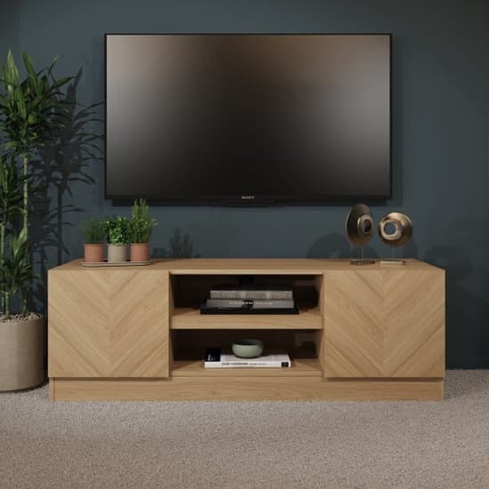 Cianna Wooden TV Stand With 2 Doors In Euro Oak_1