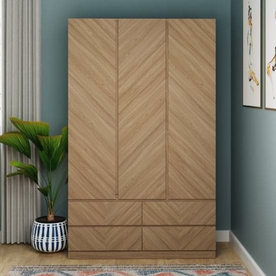Cianna Wooden Wardrobe With 3 Doors 4 Drawers In Euro Oak_1