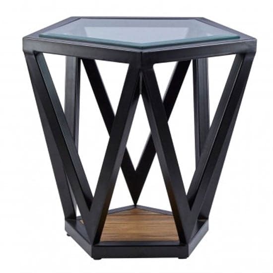 Ciao Clear Glass Top Pentagon Side Table With Black Metal Base_1