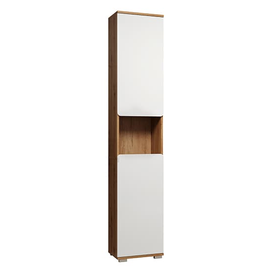 Ciara White Gloss Tall Bathroom Storage Cabinet In Artisan Oak_6