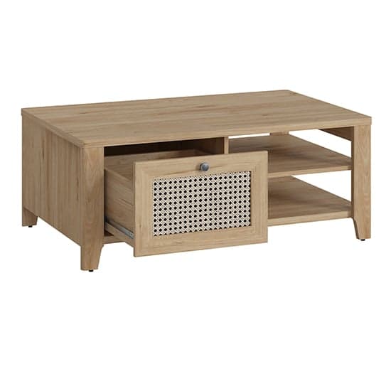 Cicero Coffee Table With 1 Drawer In Oak And Rattan Effect_2