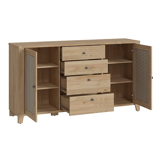 Cicero Sideboard With 2 Door 4 Drawer In Oak And Rattan Effect_3