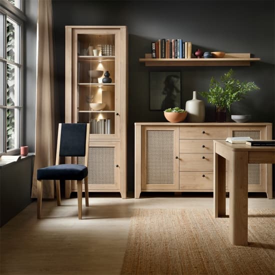 Cicero Sideboard With 2 Door 4 Drawer In Oak And Rattan Effect_6