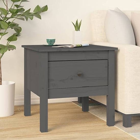 Ciella Pine Wood Side Table With 1 Drawer In Grey_1