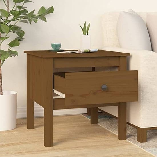 Ciella Pine Wood Side Table With 1 Drawer In Honey Brown_2