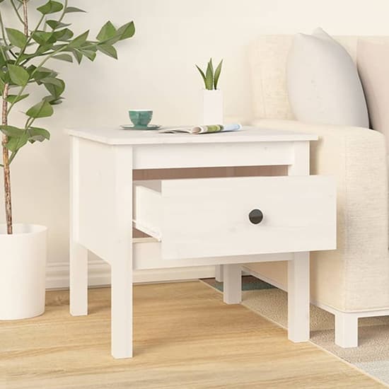 Ciella Pine Wood Side Table With 1 Drawer In White_2