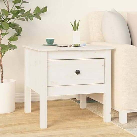 Ciella Pine Wood Side Table With 1 Drawer In White_1