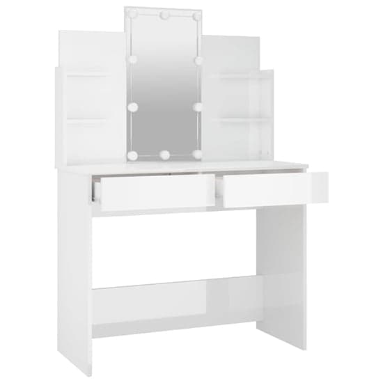 Cielle High Gloss Dressing Table In White With LED Lights_3