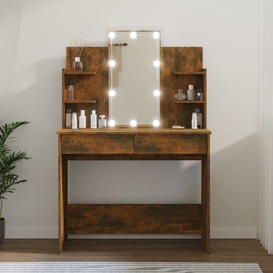 Cielle Wooden Dressing Table In Smoked Oak With LED Lights_1