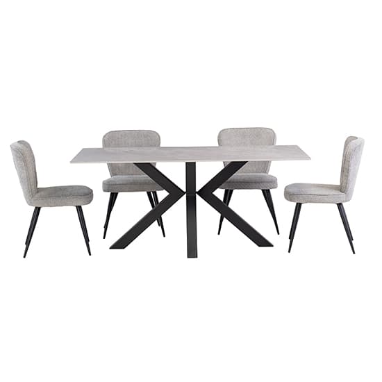 Cielo Black Stone Dining Table With 6 Finn Grey Chairs_1