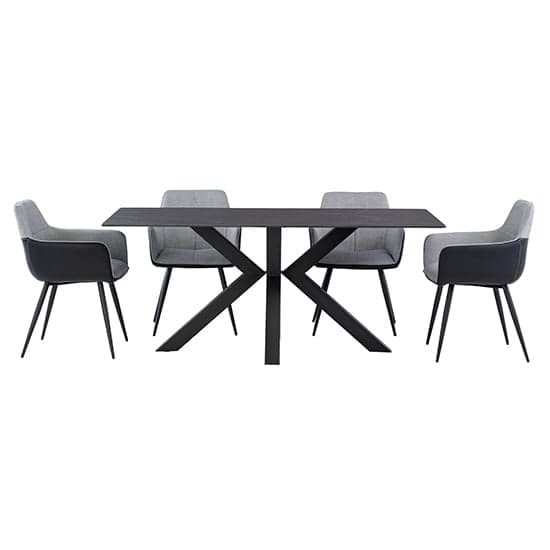 Cielo Black Stone Dining Table With 6 Stella Silver Grey Chairs_1