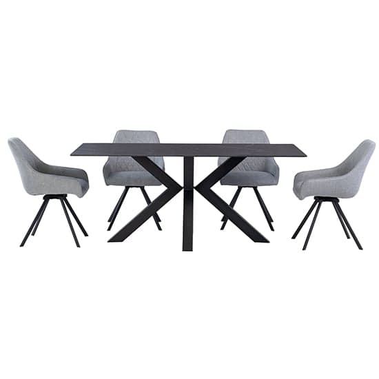 Cielo Black Stone Dining Table With 6 Valko Silver Grey Chairs_1