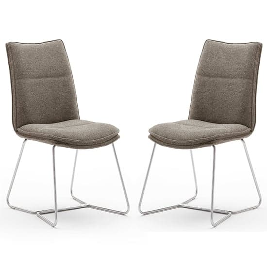 Ciko Cappuccino Fabric Dining Chairs With Brushed Legs In Pair