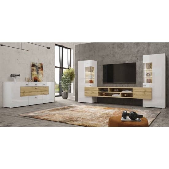 Citrus High Gloss Entertainment Unit In White And Wotan Oak_6