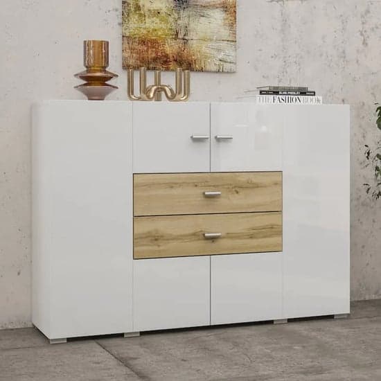 Citrus High Gloss Sideboard With 2 Doors 2 Drawers In White_1