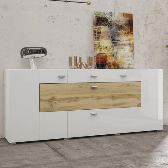 Citrus High Gloss Sideboard With 3 Doors 2 Drawers In White_1