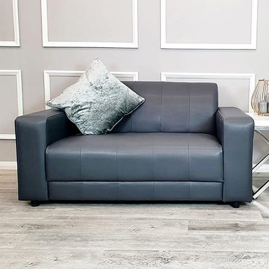 Clapton Faux Leather 2 Seater Sofa In Dark Grey