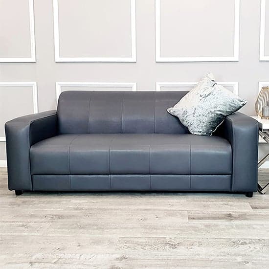 Clapton Faux Leather 3 Seater Sofa In Dark Grey