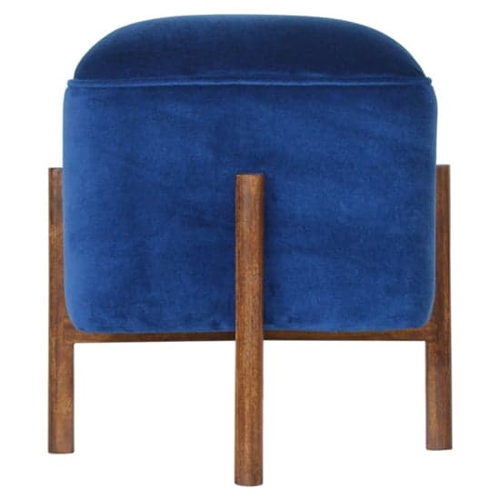 Clarkia Velvet Footstool In Royal Blue With Solid Wood Legs_2