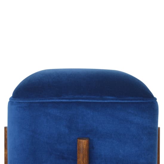 Clarkia Velvet Footstool In Royal Blue With Solid Wood Legs_4