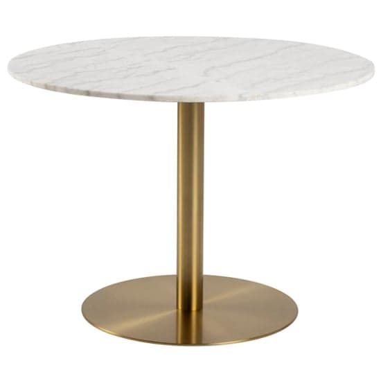 Clarkston Marble Dining Table In Guangxi White With Brass Base