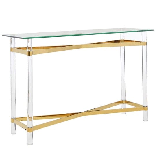 Clarox Rectangular Glass Coffee Table In Clear And Gold_1