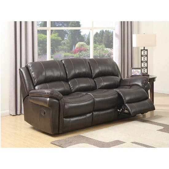 Claton Recliner 3 Seater Sofa In Brown Faux Leather_1