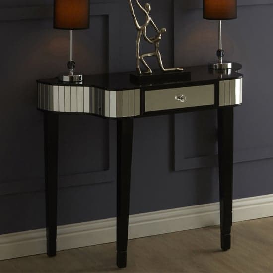 Clavona Mirrored Glass Console Table In Clear And Black_1