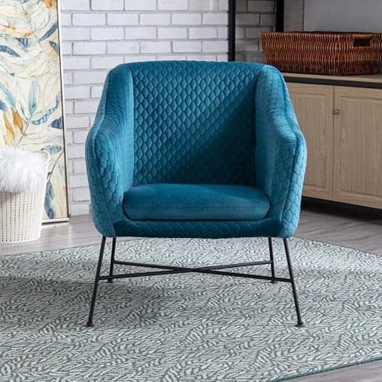 Cleo Fabric Accent Chair In Federal Blue With Black Metal Legs_2