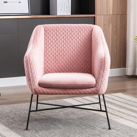 Cleo Fabric Accent Chair In Powder Pink With Black Metal Legs_2