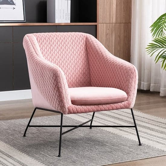 Cleo Fabric Accent Chair In Powder Pink With Black Metal Legs_1