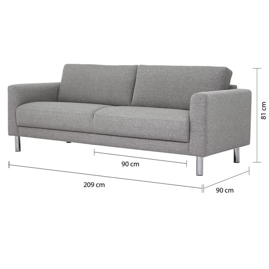 Clesto Fabric Upholstered 3 Seater Sofa In Light Grey_4