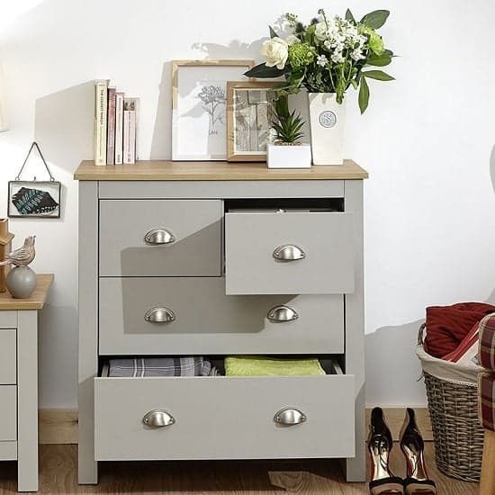 Loftus Wooden Chest Of Drawers In Grey And Oak With 4 Drawers_2