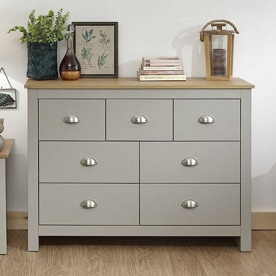 Loftus Wooden Chest Of Drawers Wide In Grey And Oak_1
