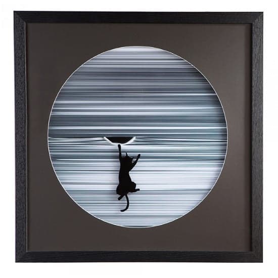Climbing Cat Picture Glass Wall Art In White Wooden Frame_1