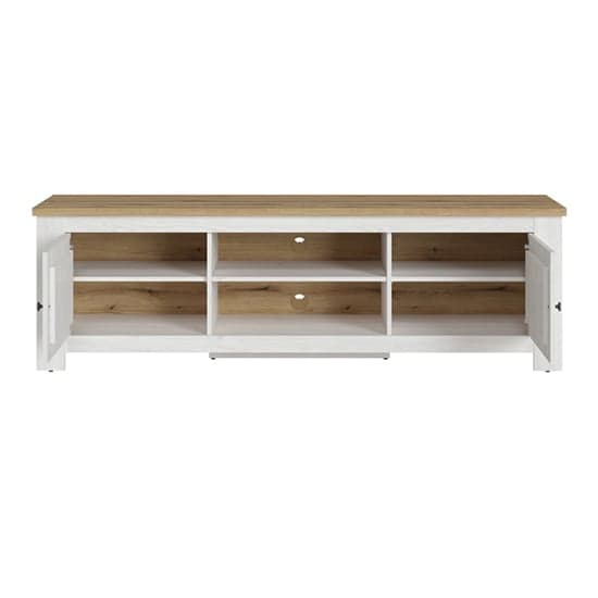 Clinton Wooden TV Stand Wide With 2 Doors In White And Oak_2