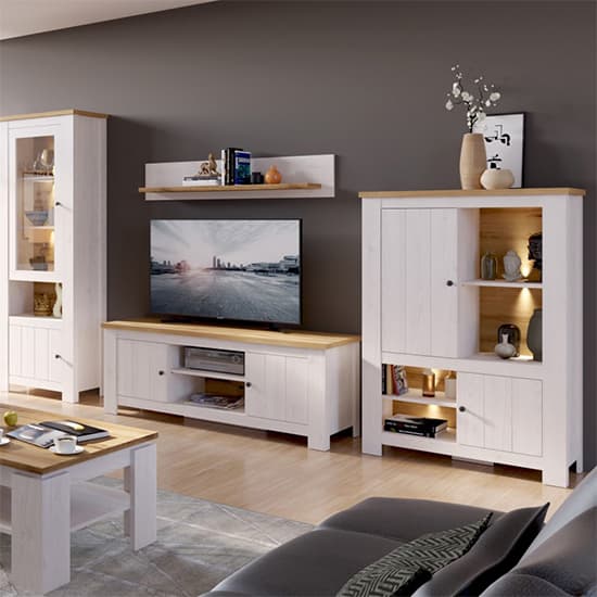 Clinton Wooden TV Stand Wide With 2 Doors In White And Oak_3