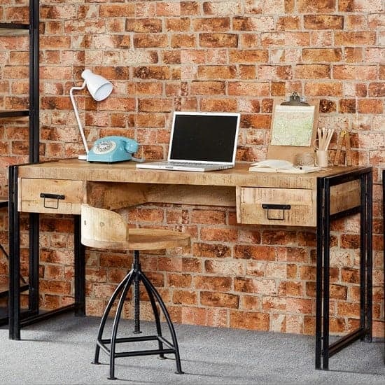 Clio Wooden Computer Desk In Reclaimed Wood And Metal Frame_1