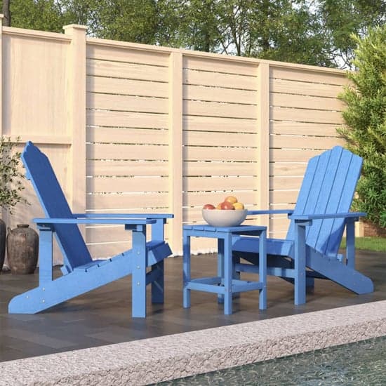 Clover Aqua Blue HDPE Garden Seating Chairs With Table In Pair_1
