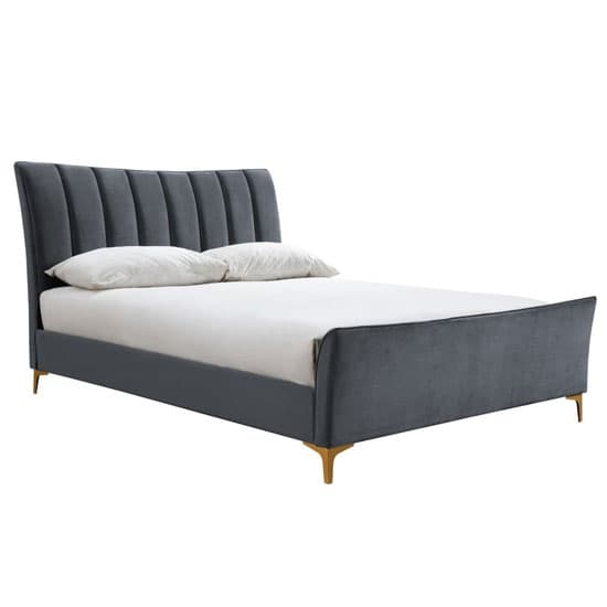 Clover Fabric King Size Bed In Grey Velvet Furniture in Fashion