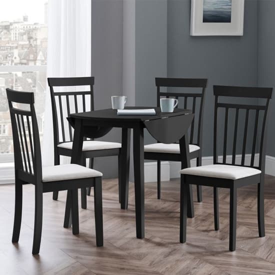 Calista Round Drop-Leaf Dining Table In Black With 4 Chairs