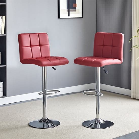 Coco Bordeaux Faux Leather Bar Stools With Chrome Base In Pair_1