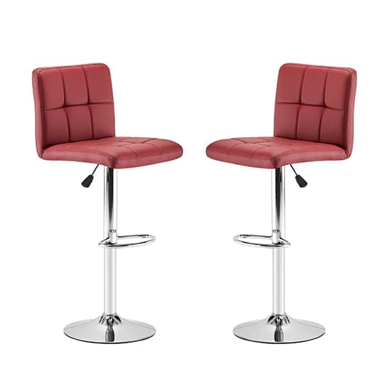 Coco Bordeaux Faux Leather Bar Stools With Chrome Base In Pair_3